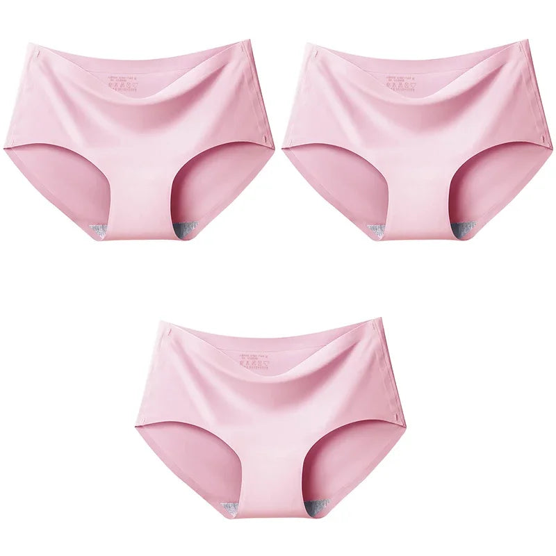 3Pcs/Set Large Size XXL Seamless Women Panties Mid-waist Briefs Female Breathable Underwear Ice silk Crotch Lingerie