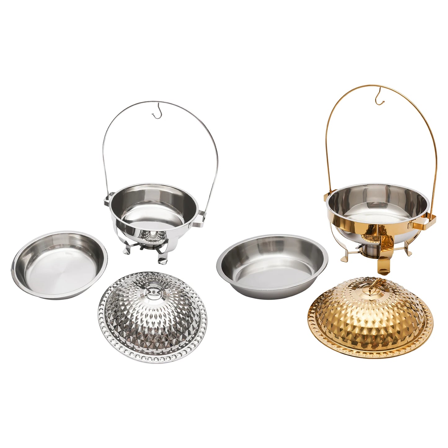 4.5L Round Stainless Steel Chafer Buffet Servers and Warmers Set Warming Tray Chafing Dish Buffet Set Gold/Silver for Parties
