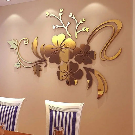 Acrylic Flower Mirror 3D Decorative Wall Stickers, Art Muralist for Bedroom Background Decoration Bathroom sign Islamic wall art