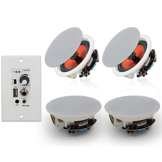 Herdio 6.5 Inch Bluetooth in Wall in Ceiling Speakers 600 Watt  with Wall Amplifier Receiver for Home Theater Office,2 Pairs