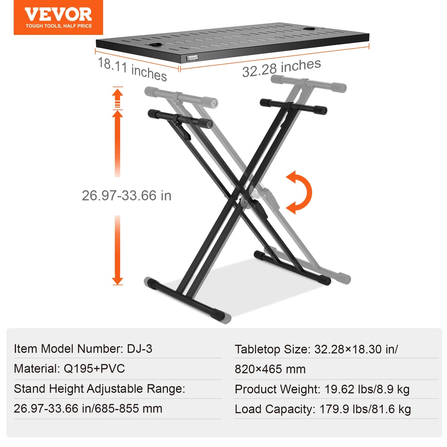 SucceBuy DJ Table Stand 32"x20" Portable DJ Laptop and Controller  Foldable Double-X Braced Keyboard Stand Tabletop Audio Mixer
