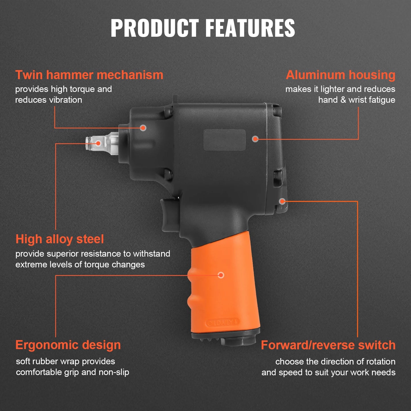 SucceBuy  Air Impact Wrench  3/8 Inch Square Drive 690ft lbs Pneumatic Impact Gun Tire Removal Tool Auto Repairs and Maintenance