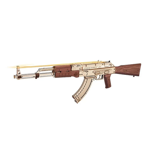 Robotime Rokr 3D Wooden Puzzle Toy Rifle Model Kits with Rubber Bands for Adults to Build Unique Gifts for Kids and Adults AK-47
