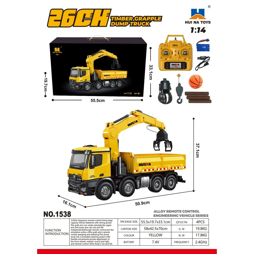 US Stock HUINA 1575 RC 1/14 Timber Grab Truck Dumper Model Toy 2.4G Radio 1200MAH Battery RC Model Toys Kids Birthday Gifts