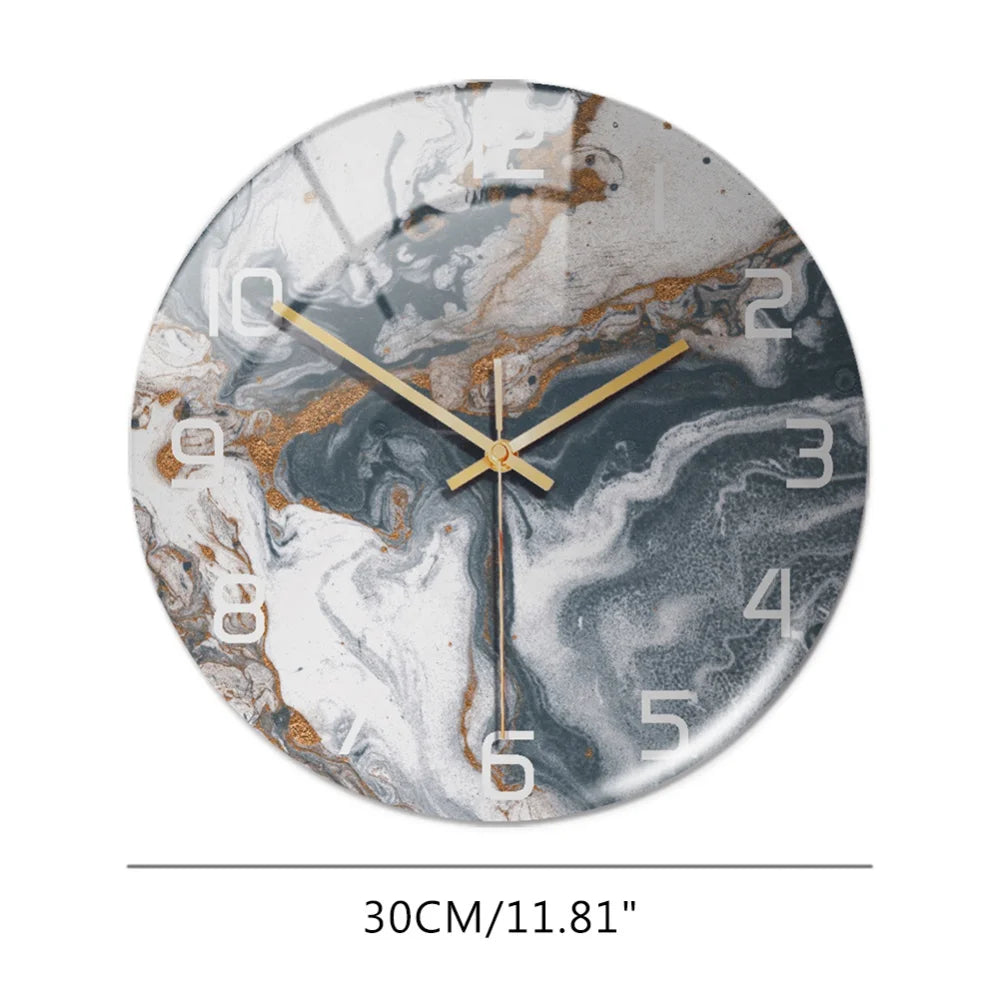Luxury 3D Acrylic Black Gold Marble Pattern Wall Adhesive Clock Metal Needle Silent Clock Mechanism Modern Living Room Home Deco