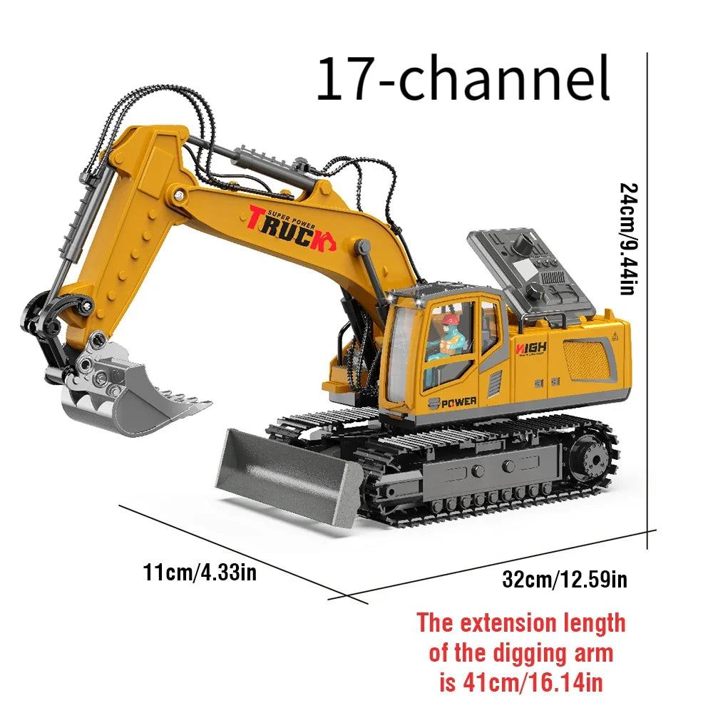 Alloy Excavator Rc Cars Trucks 17CH Dumper Remote Control Car Tractor 1/18 Engineering Electric Vehicles for Kids Boys Children