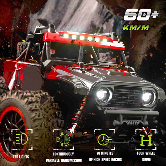 1:14 Red RC Off Road Car 4 Wheel Drive Remote Control Vehicle for Children Dual Battery Version