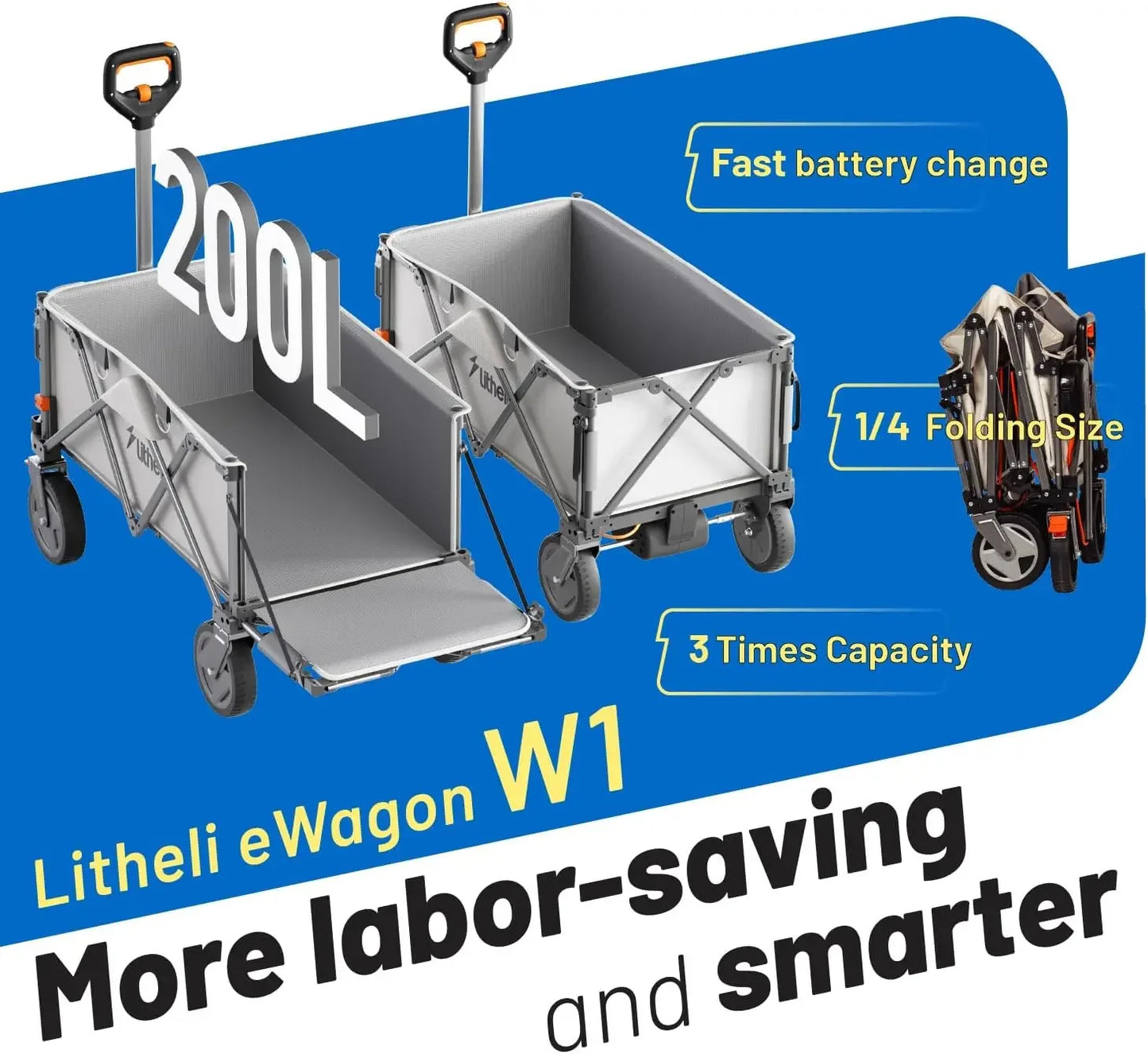 Electric Utility Wagon Cart, 200L Capacity, 300 lbs Load,Foldable Heavy-Duty Design with All-Terrain Wheels,Variable Speed Drive