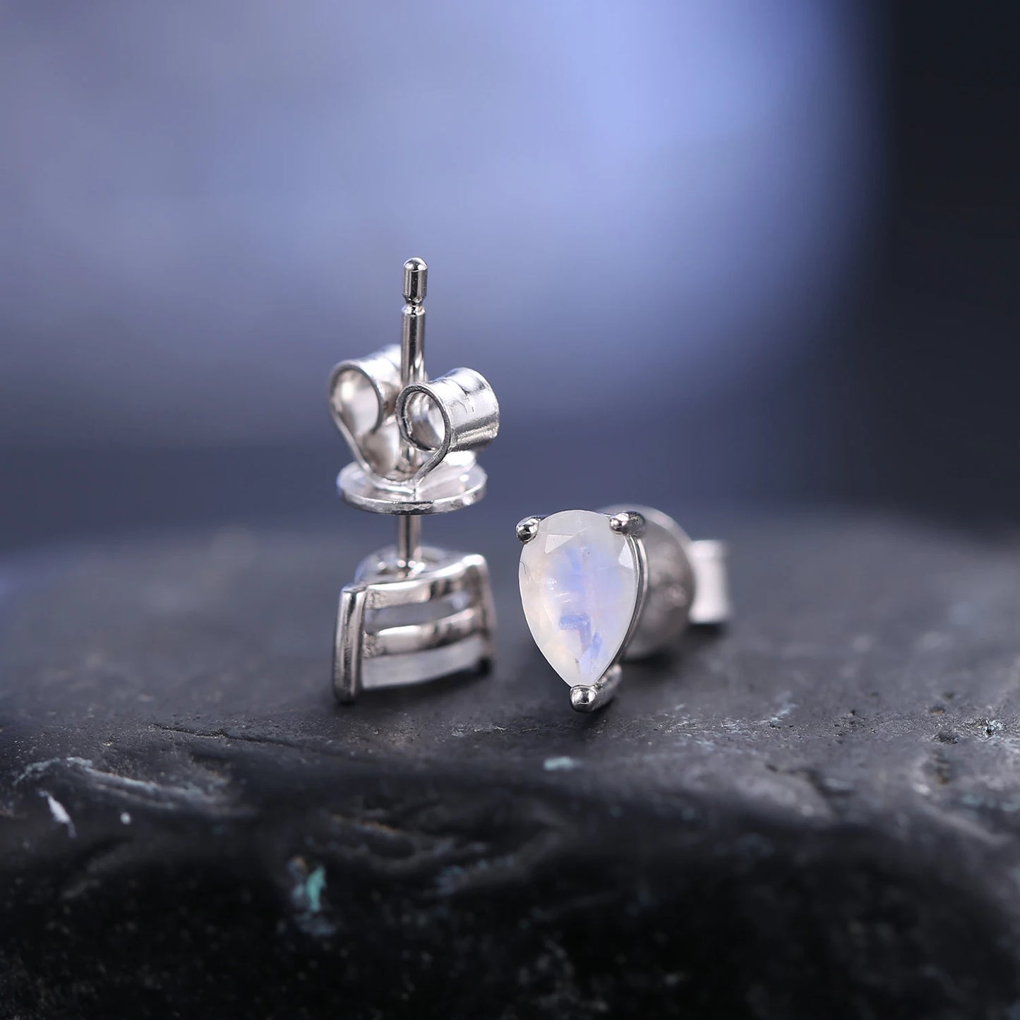 GEM'S BALLET Milky Blue Moonstone Stud Earrings 925 Silver