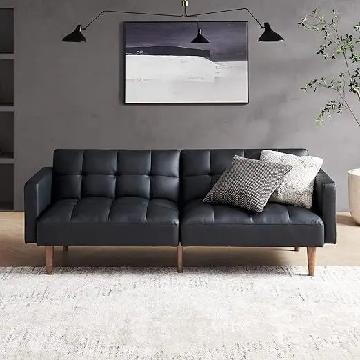 Mid Century Modern Futon Sofa Bed, 76.8" Loveseat Sleeper Couch for Small Spaces, Living Room Furniture