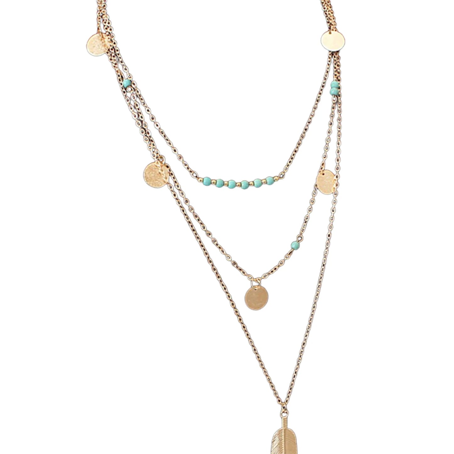 Woman Necklace with Feather Pendant Durable Alloy Skin-friendly Glossy Necklace for Banquet Wedding Dresses Skirts MIAO