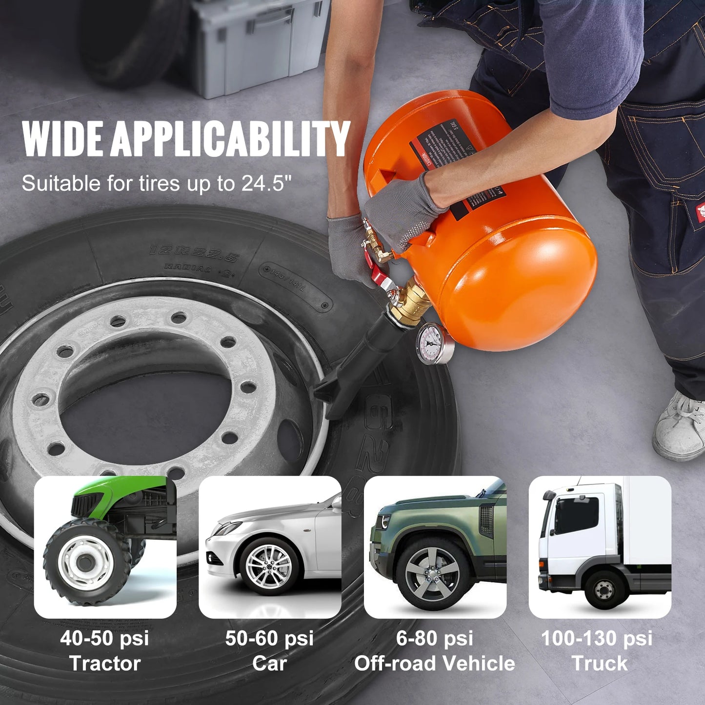 SucceBuy Tire Bead Blaster 5 Gallon/19L Capacity Includes Pressure Gauge & Handle 145 PSI Max Inflation Tank, for Car Truck ATV