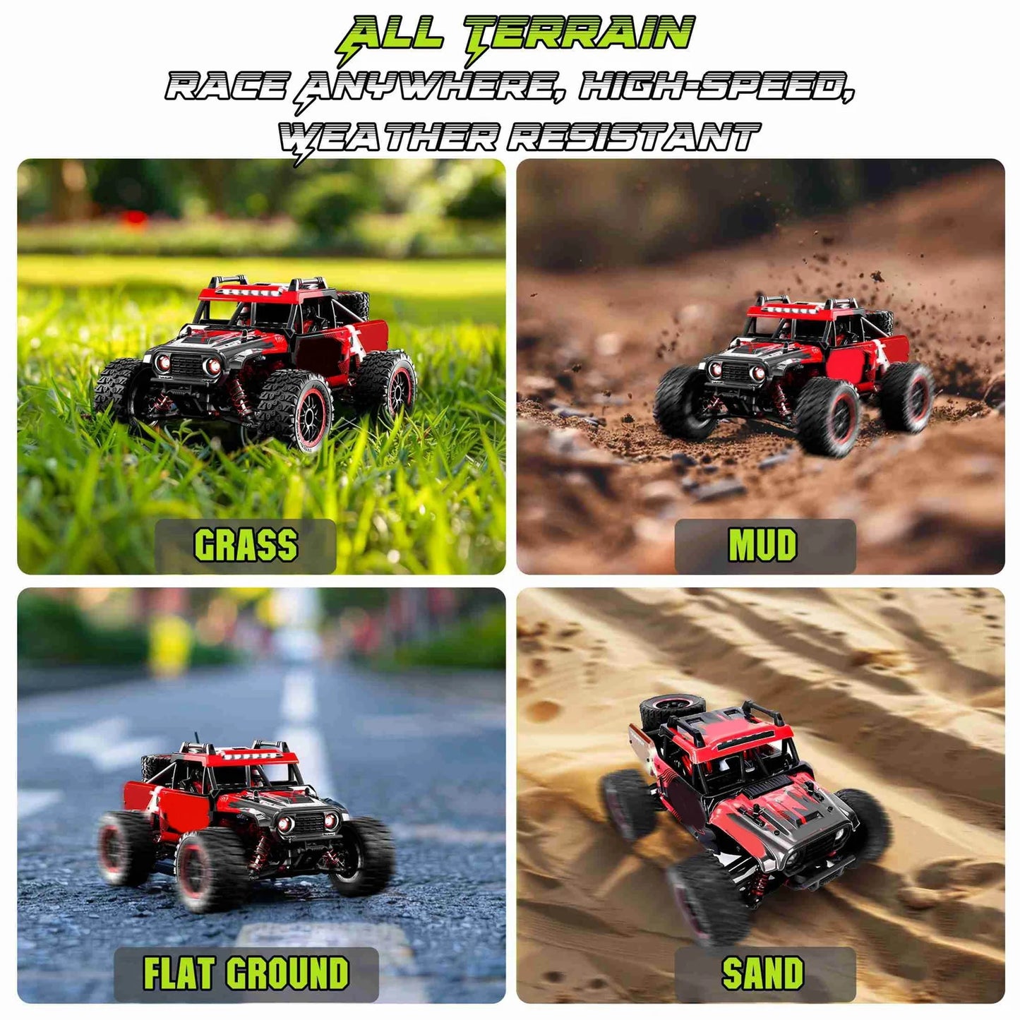 1:14 Red RC Off Road Car 4 Wheel Drive Remote Control Vehicle for Children Dual Battery Version