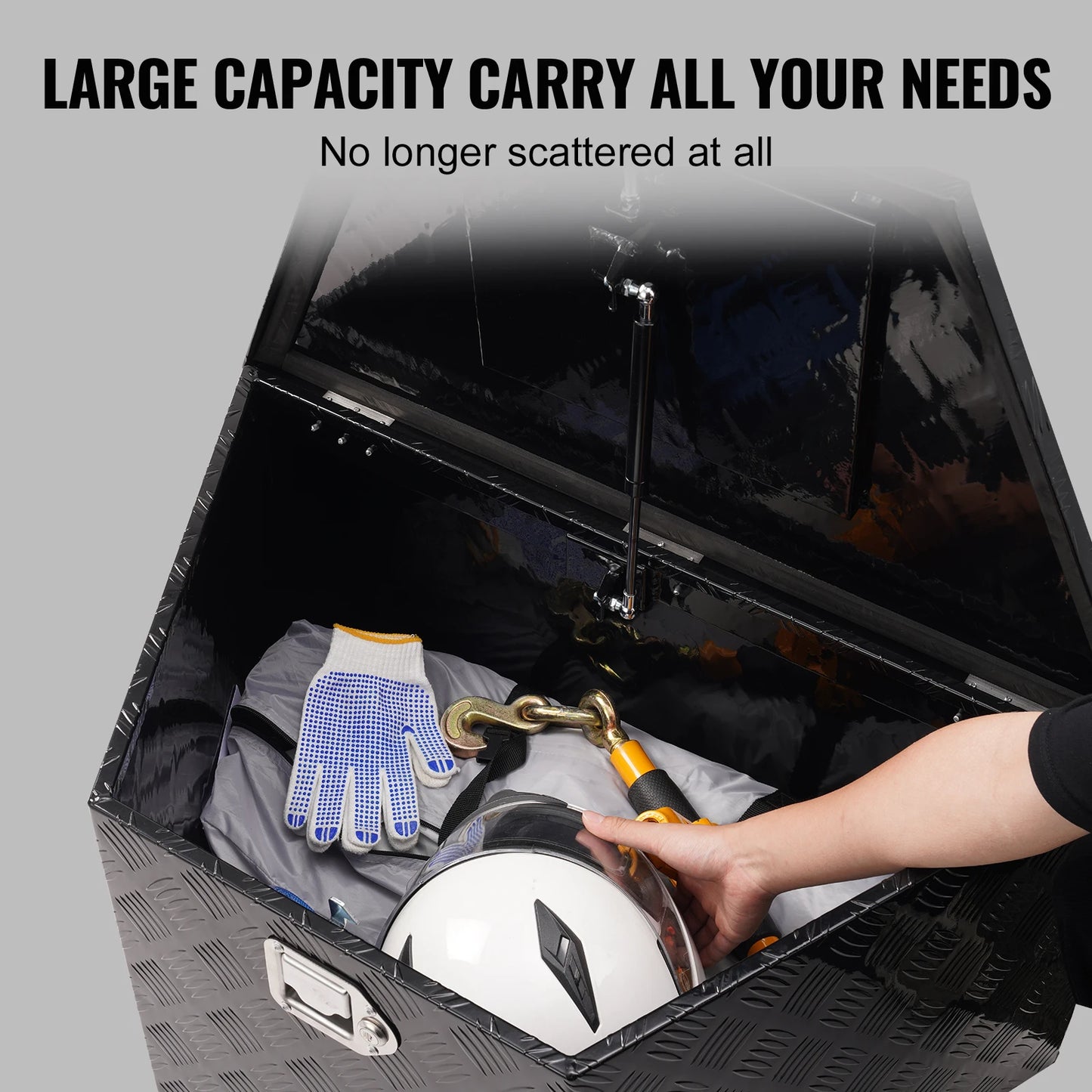 VEVOR Trailer Tongue Box, Aluminum Alloy Diamond Plate Tongue Box Tool Chest, Heavy Duty Trailer Box Storage for Pickup Truck