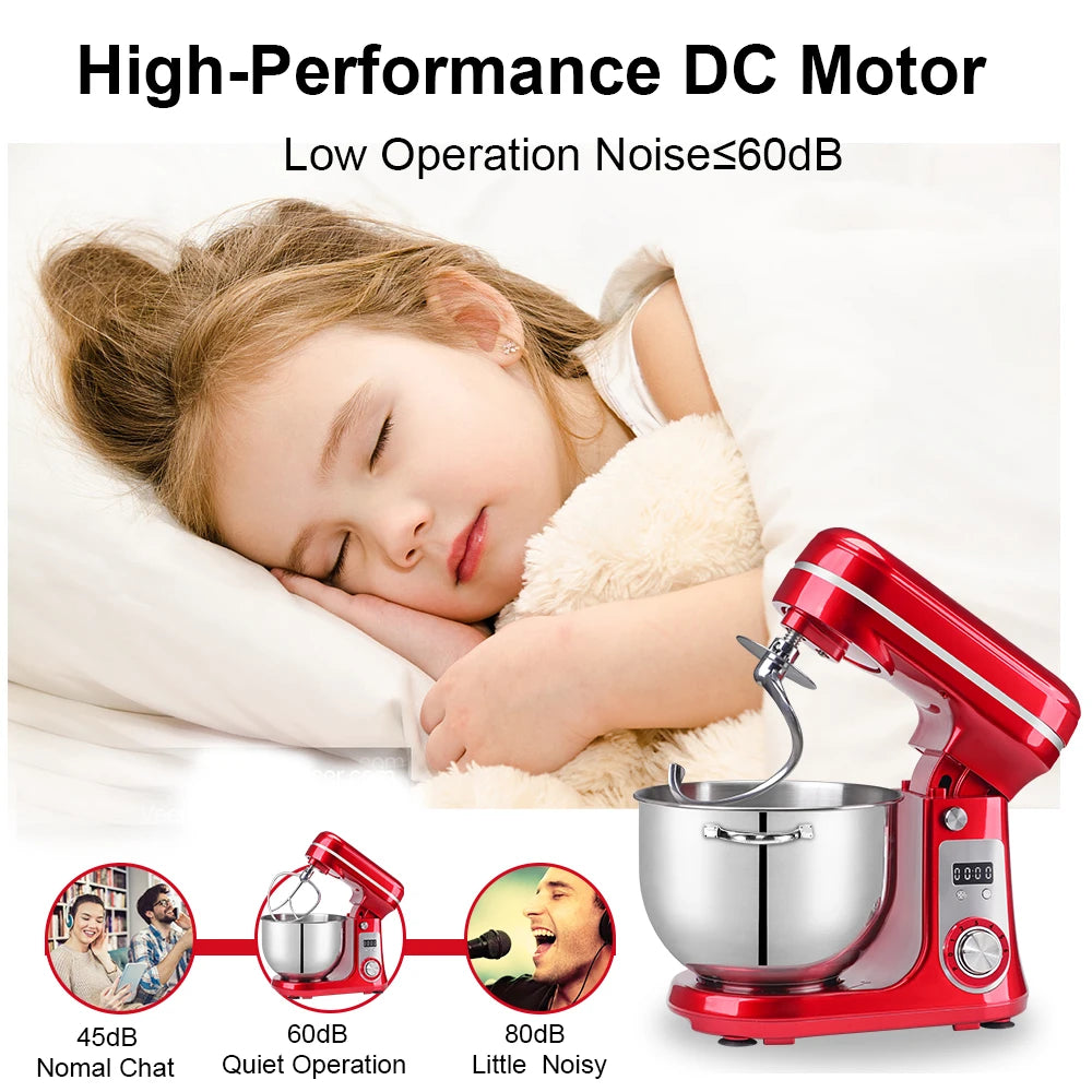 BioloMix 6L 1200W DC Quiet Motor 6-speed Kitchen Food Processors Stand Mixer Cream Egg Whisk Whip Dough Kneader Blender