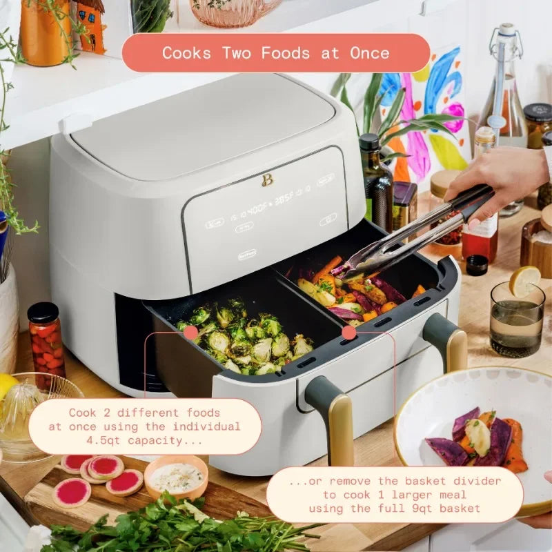 Beautiful 9 Qt TriZone Air Fryer White By Drew Barrymore