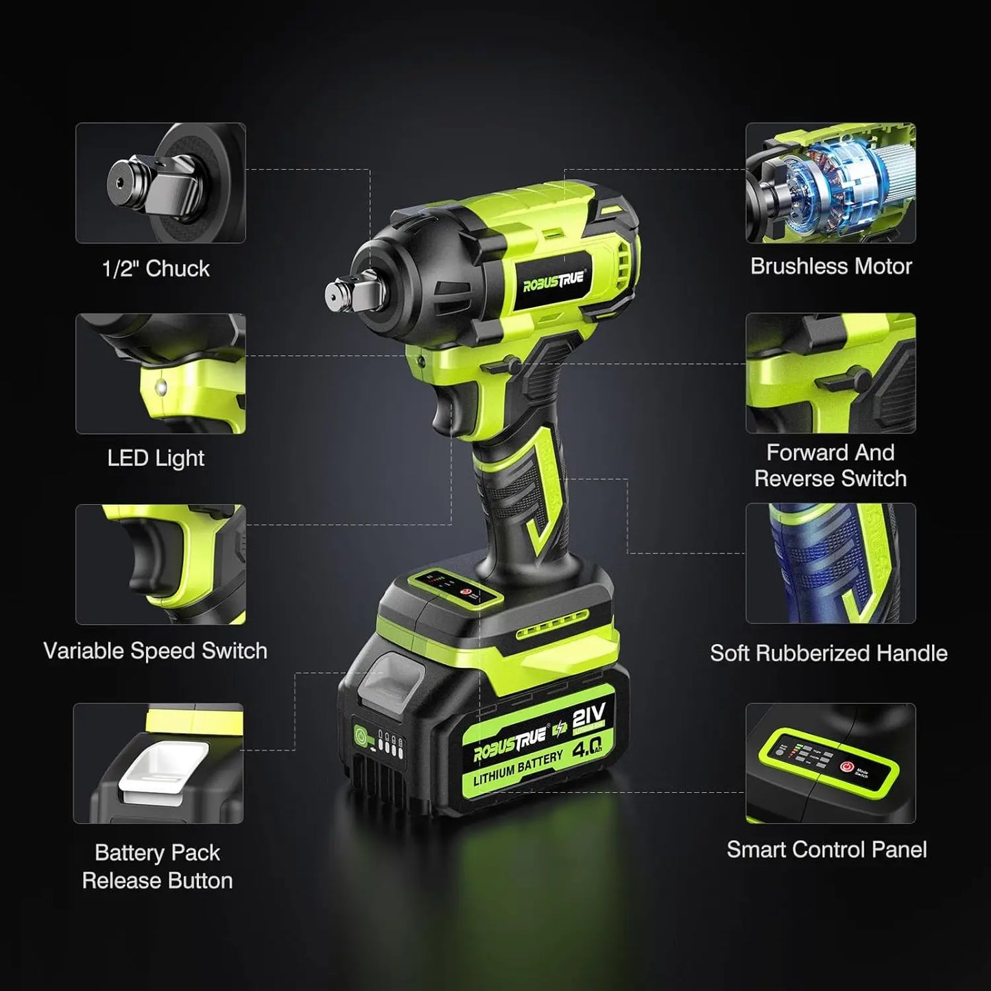Brushless 550N.M Electric Impact Wrench 2800RPM 1/2 Inch Cordless Torque Wrench Screwdriver Power Tool For Makita 21V Battery