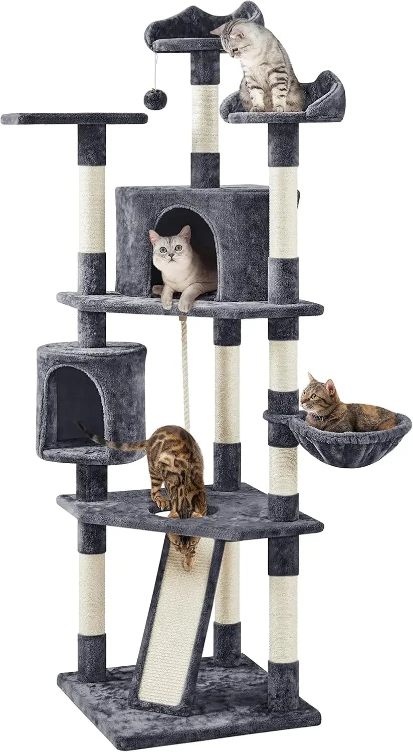 79inMulti-Level Cat Trees Indoor Cat Tower with Sisal-Covered Scratching Posts,Plush Perches and Condo for Kittens,Cats and Pets