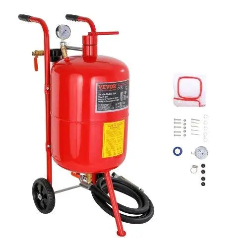 10Gal/40L Portable Sandblaster with Nozzle, Pressure Gauge, Ceramic Nozzle & Rubber Wheels - Grit Blasting Tool