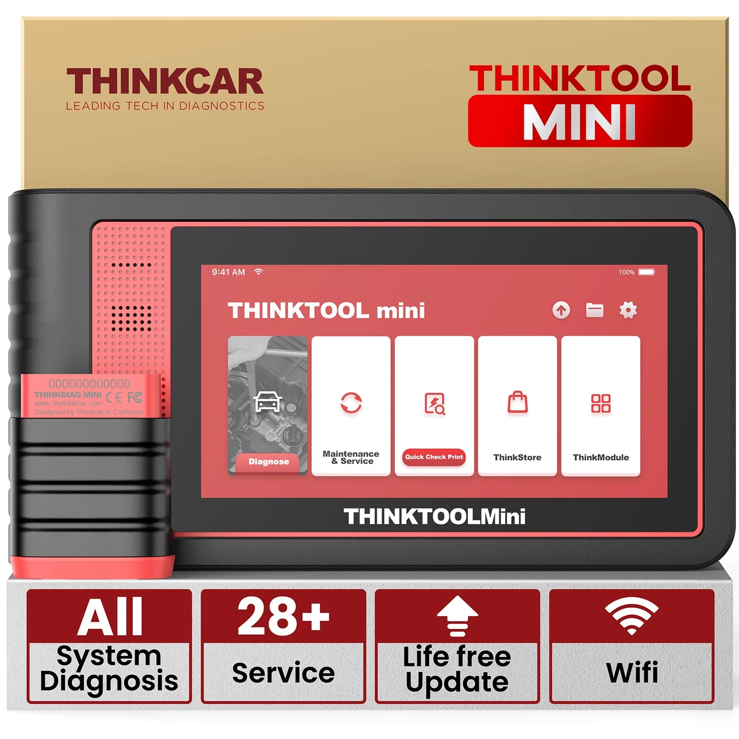 THINKTOOL MINI 2 Auto OBD2 Scanner Car Diagnostic Tool Full System Scan Tool Support Bidirectional Control ECU Coding 28 Resets