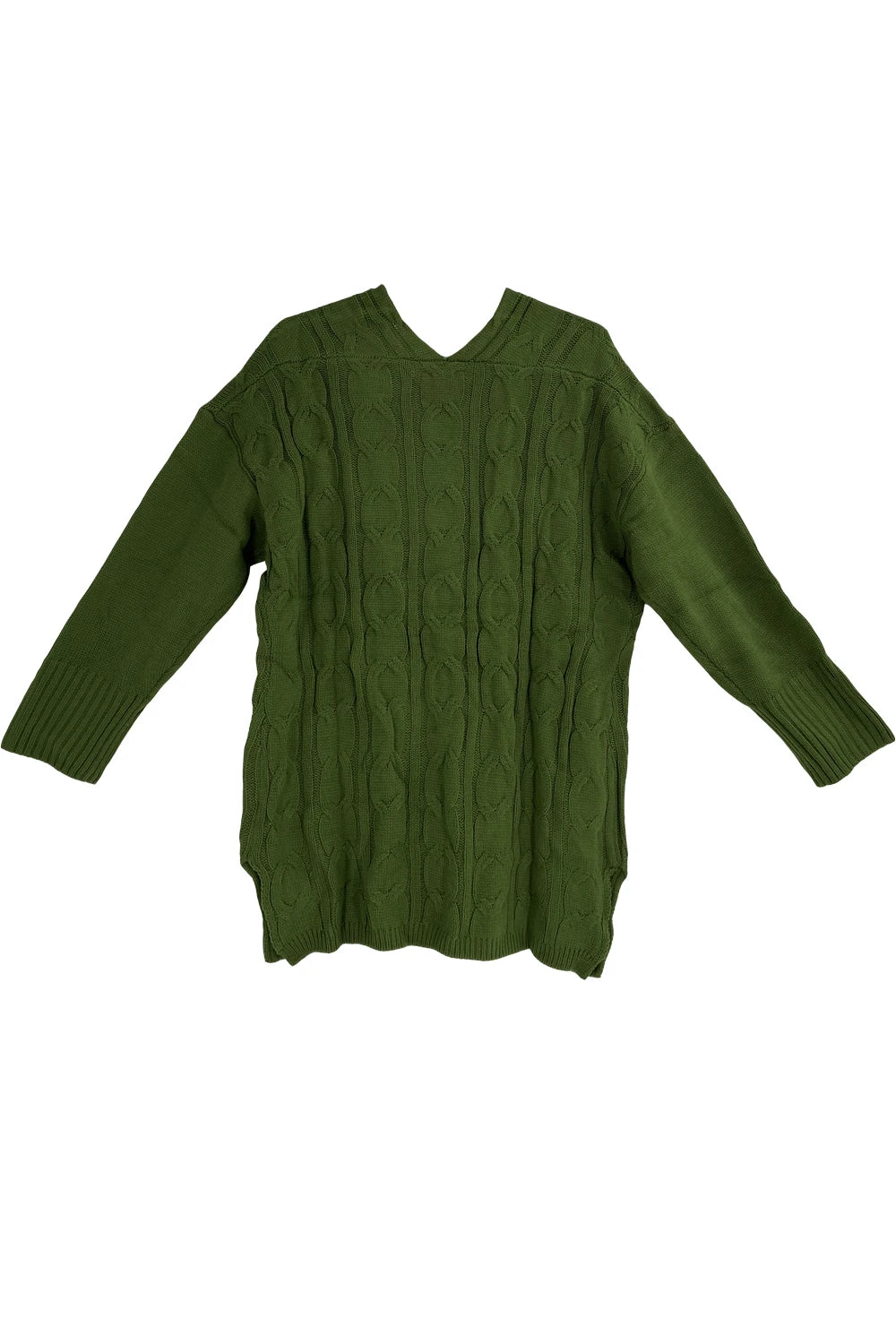 Plus Size Cable Knitted Pullover Sweater, Casual V Neck Long-Sleeved Slit Sweater, Women's Plus Size Clothing