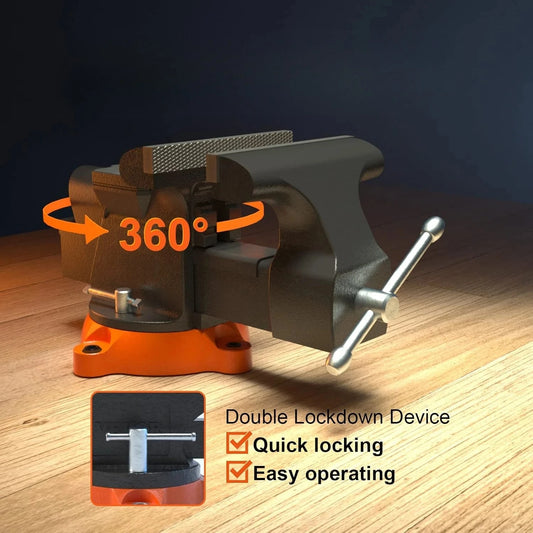 Tool Bench Vise 360 Degree Swivel Locking Base Multipurpose Anvil Heavy Duty Ductile Iron Workbench Vise 6 Inch Jaw Width