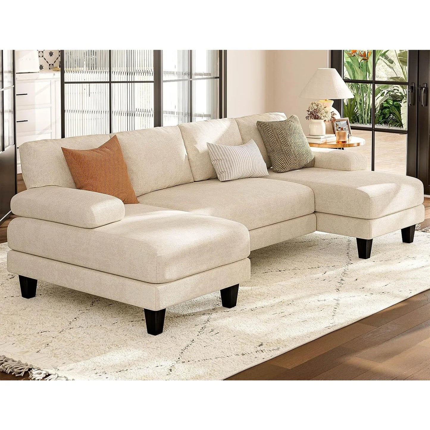 U Shaped Sectional Couches for Living Room,111 Inch Modular Sofa with Double Chaise,Large Lounge Couch for Apartment,Warm White