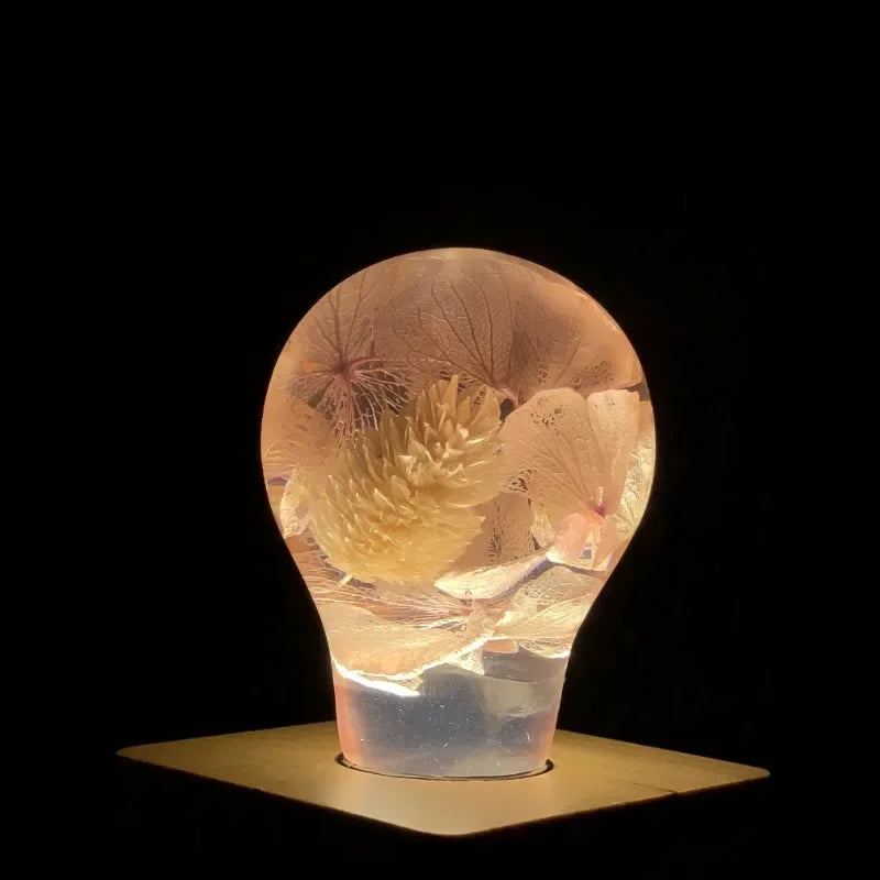 EP LIGHT Pink Hydrangea Flower Table Lamp, Ambient Night Lights, Wooden desk lamp for bedroom, living room, nursery