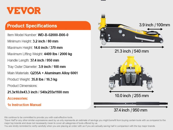 SucceBuy 3T/2T Floor Jack Aluminum Hydraulic Racing Jack Hydraulic Car Jack with Dual Piston Quick Lift Pump for Auto Repaire