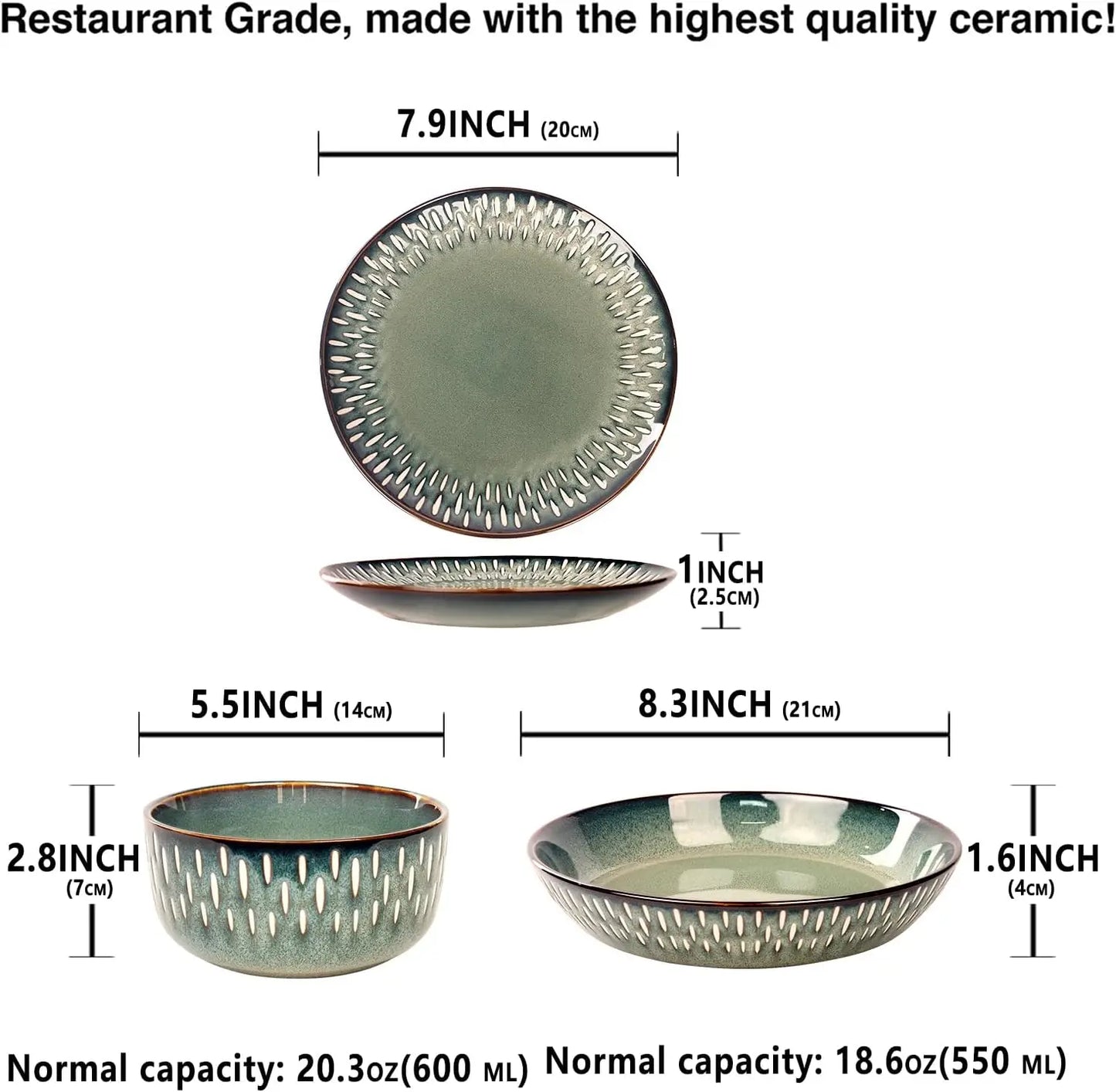 Dinnerware Sets 12 Pieces - Round Reactive Glaze Tableware - Kitchen Dinnerware Porcelain Crockery with Dinner Plate, Bowl and S