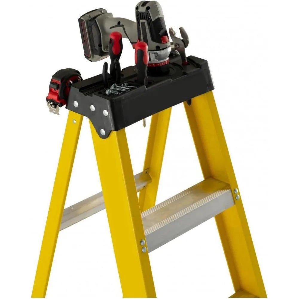 8' Fiberglass Step Ladder, 12' Reach, 250 lbs Load Capacity