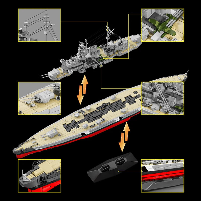 2686PCS Bismarck Battleship Model Building Blocks Toys Sets Desktop Ornaments Assembly Ship Bricks Ideal Holiday Birthday Gifts