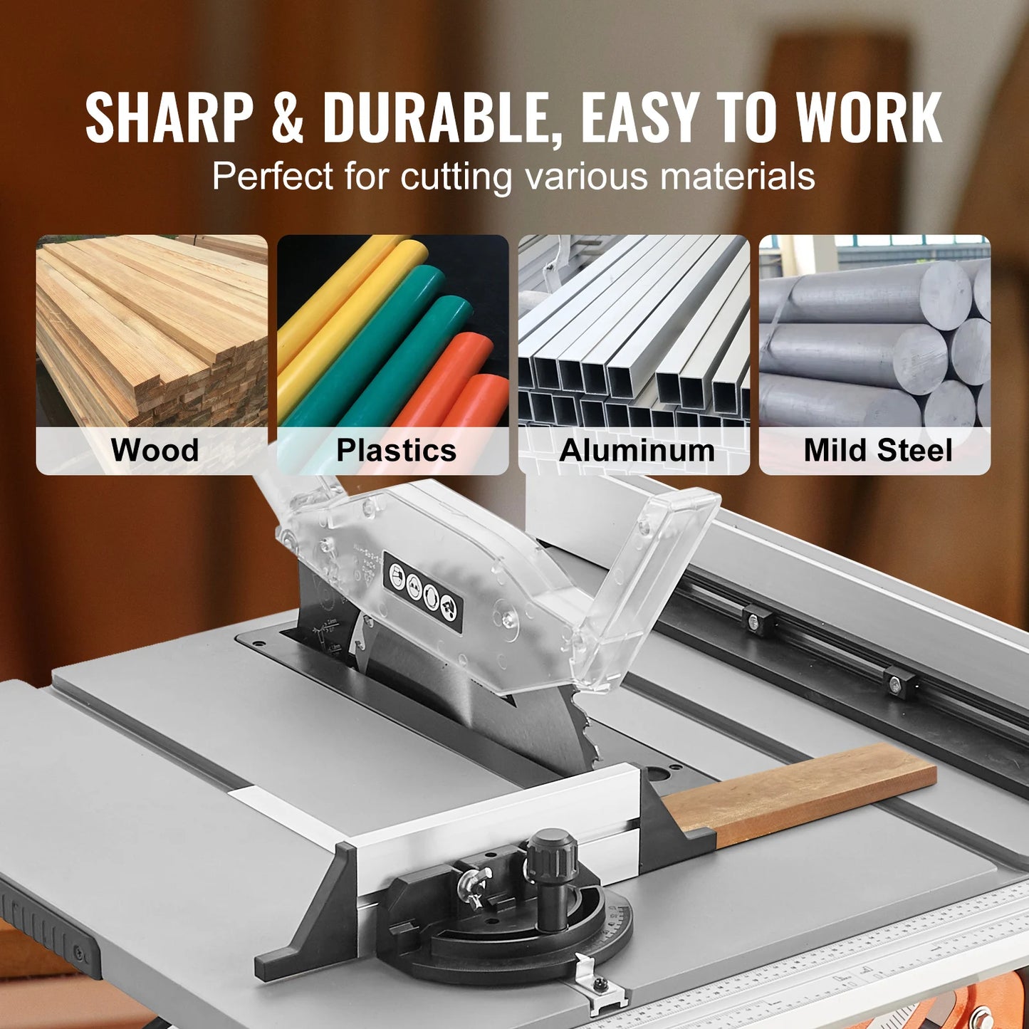 VEVOR Table Saw for Jobsite 10inch 15-Amp 25-in Max Rip Capacity 40T Blade Portable Compact for DIY Woodworking Furniture Making