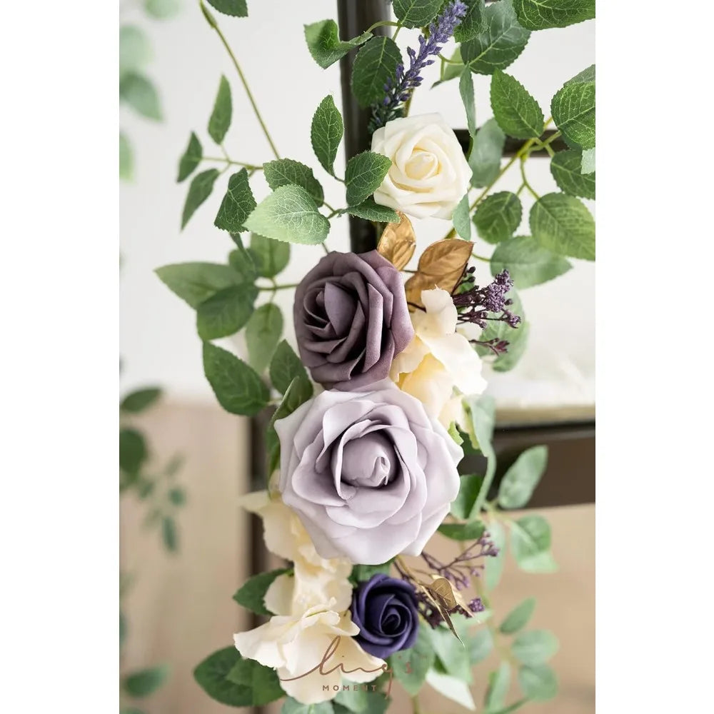 Ling's Moment 8 Wedding Chair Decorations Aisle Pew Church Artificial Flowers Greenery Swag Lilac Purple Gold Bench Ceremony Rec