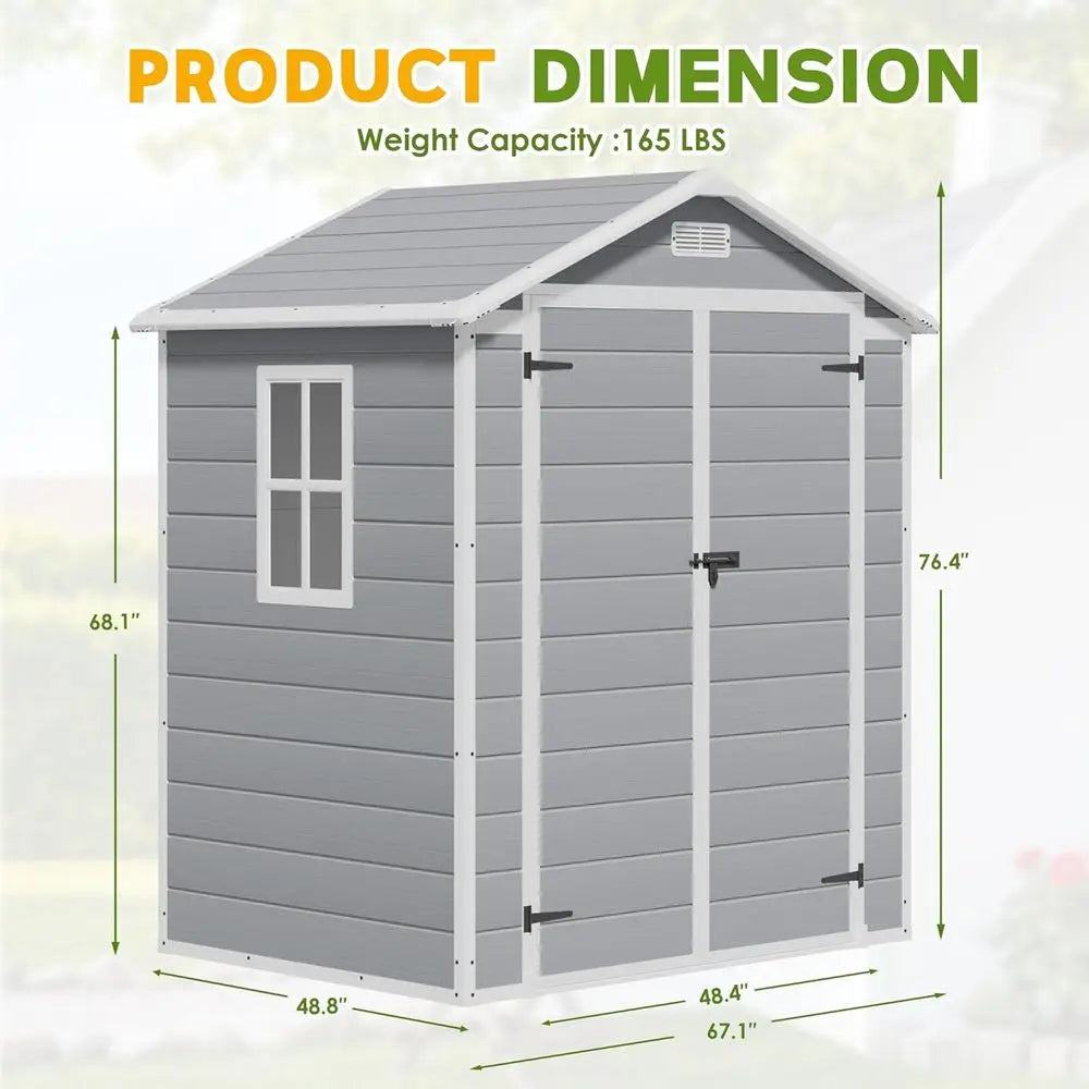 All-Weather Resin Outdoor Storage Shed - 6x4FT Tool Room with Floor for Garden, Backyard, and Pool Tools in Light Grey
