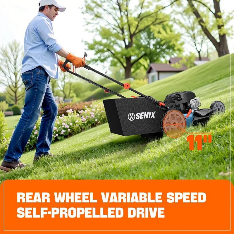 SENIX LSSG-H2 22-Inch Self Propelled Gas Lawn Mower with 163 cc 4-Cycle Engine, 3-in-1 Rear Wheel Drive Variable Speed Lawnmower