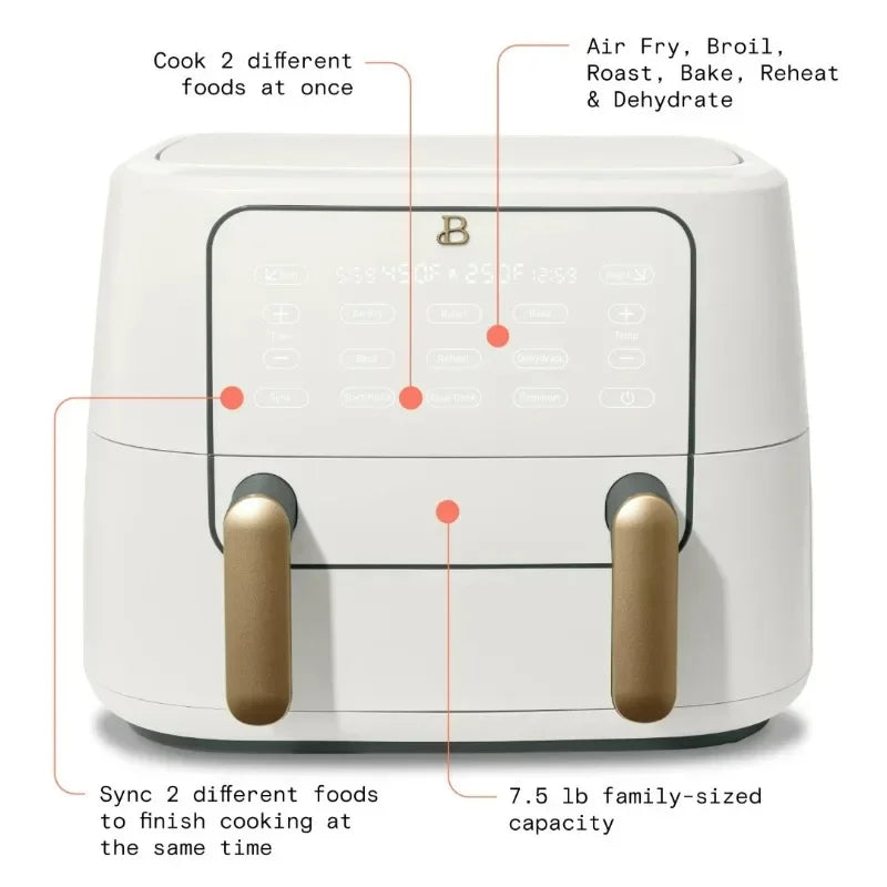 Beautiful 9 Qt TriZone Air Fryer White By Drew Barrymore