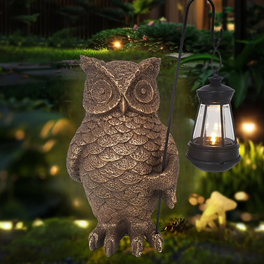 Outdoor Solar Garden Decor Lights, Outdoor Owl Solar Statue Light, Solar Garden Statue Owl holding lanter Figurine Light