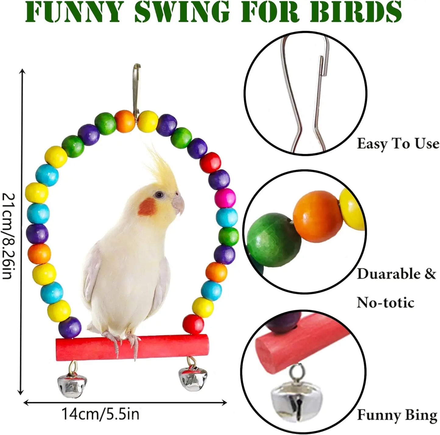 swing, ladder, perch, for parakeets, cockatiels, conures, finches, budgies, lovebirds, parrots, small-medium birds, climbing fun