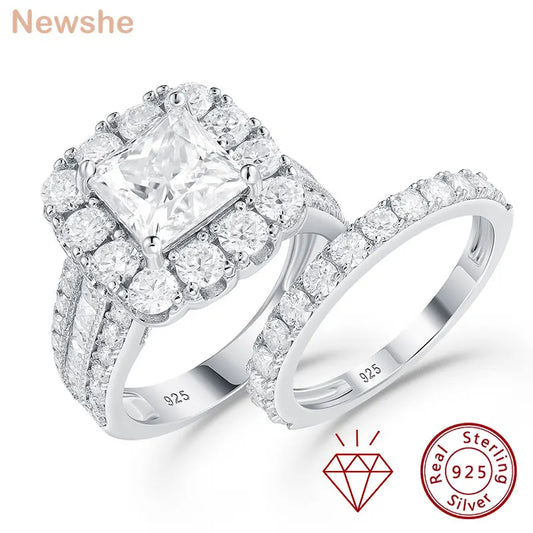 Newshe Luxury Moissanite Wedding Rings Set for Women 925 Sterling Silver D Color VVS1 with GRA Certificate Bridal Ring Jewelry