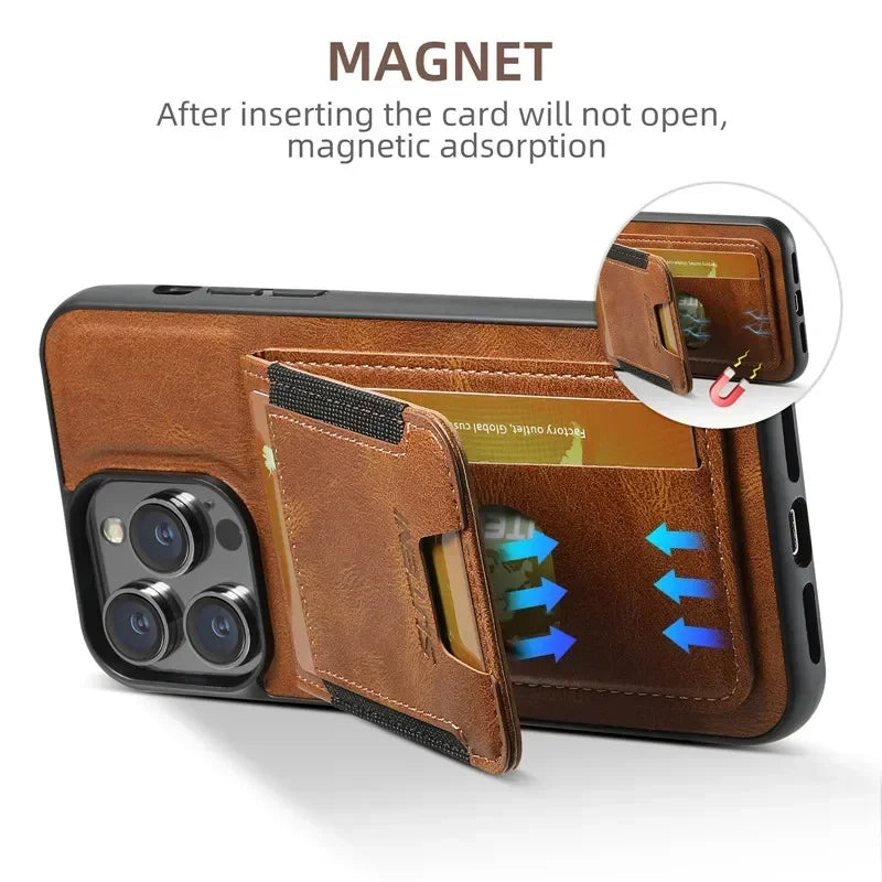 Luxury multifunctional Leather Wallet Phone Case For iPhone 16 15 14 13 12 11Pro Max Plus XS XR 15Pro Max Holder Magnetic Cover
