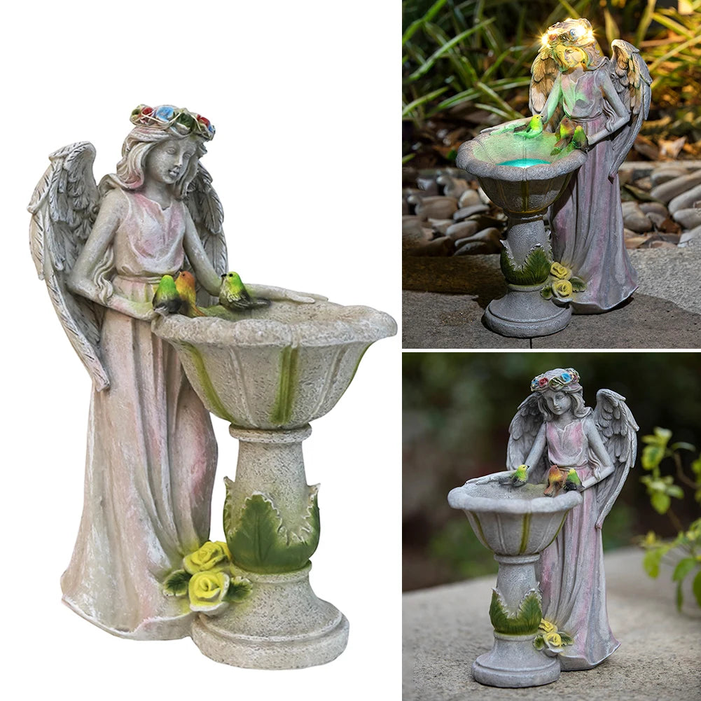 Luminous Crafts Ornaments Resin Fairy Garden Solar Angel Statue Luminous Fairy Girl with Wings Sculpture for Home Outdoor Garden