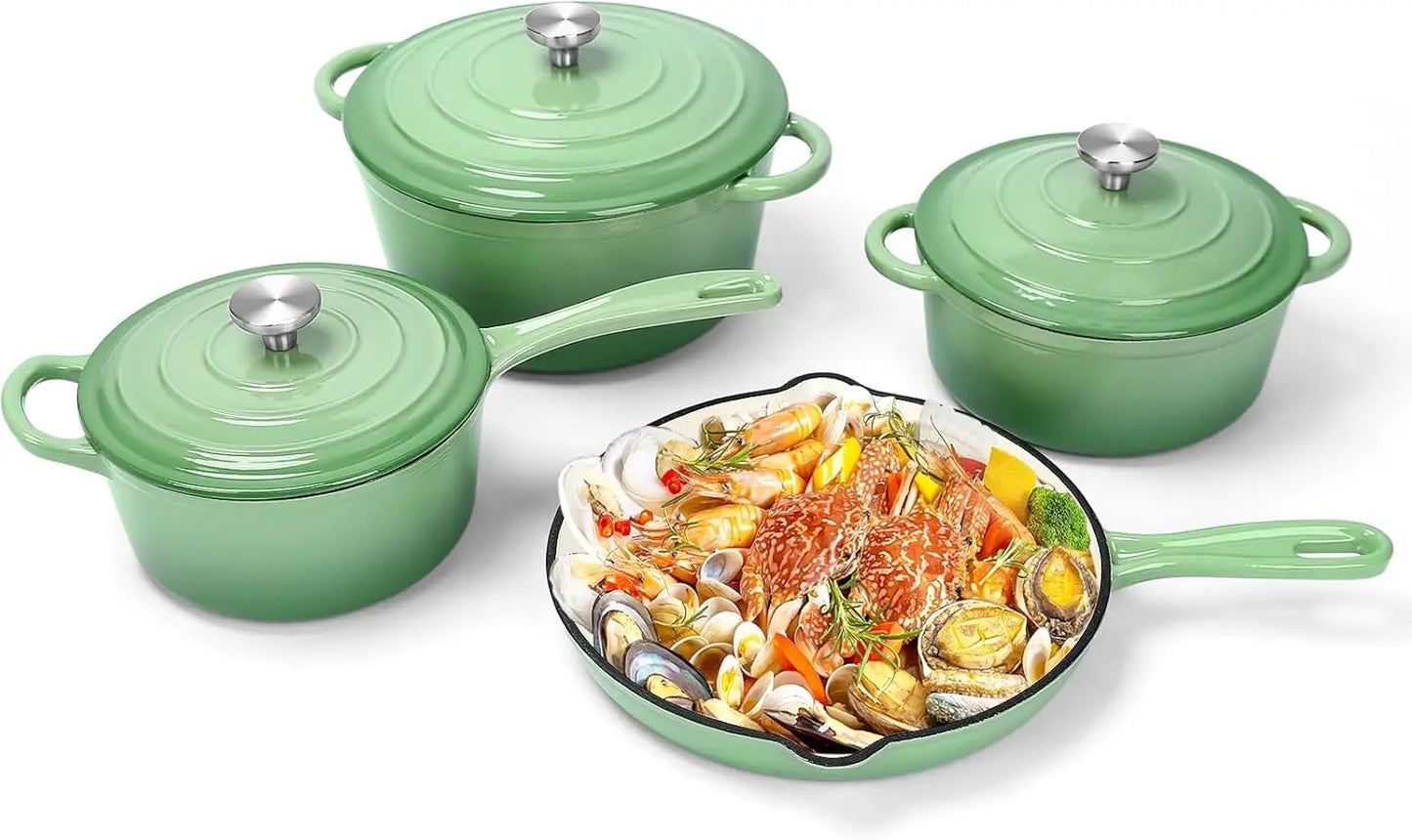 Nonstick Enameled Cast Iron Cookware Set 7 Pcs With Lids
