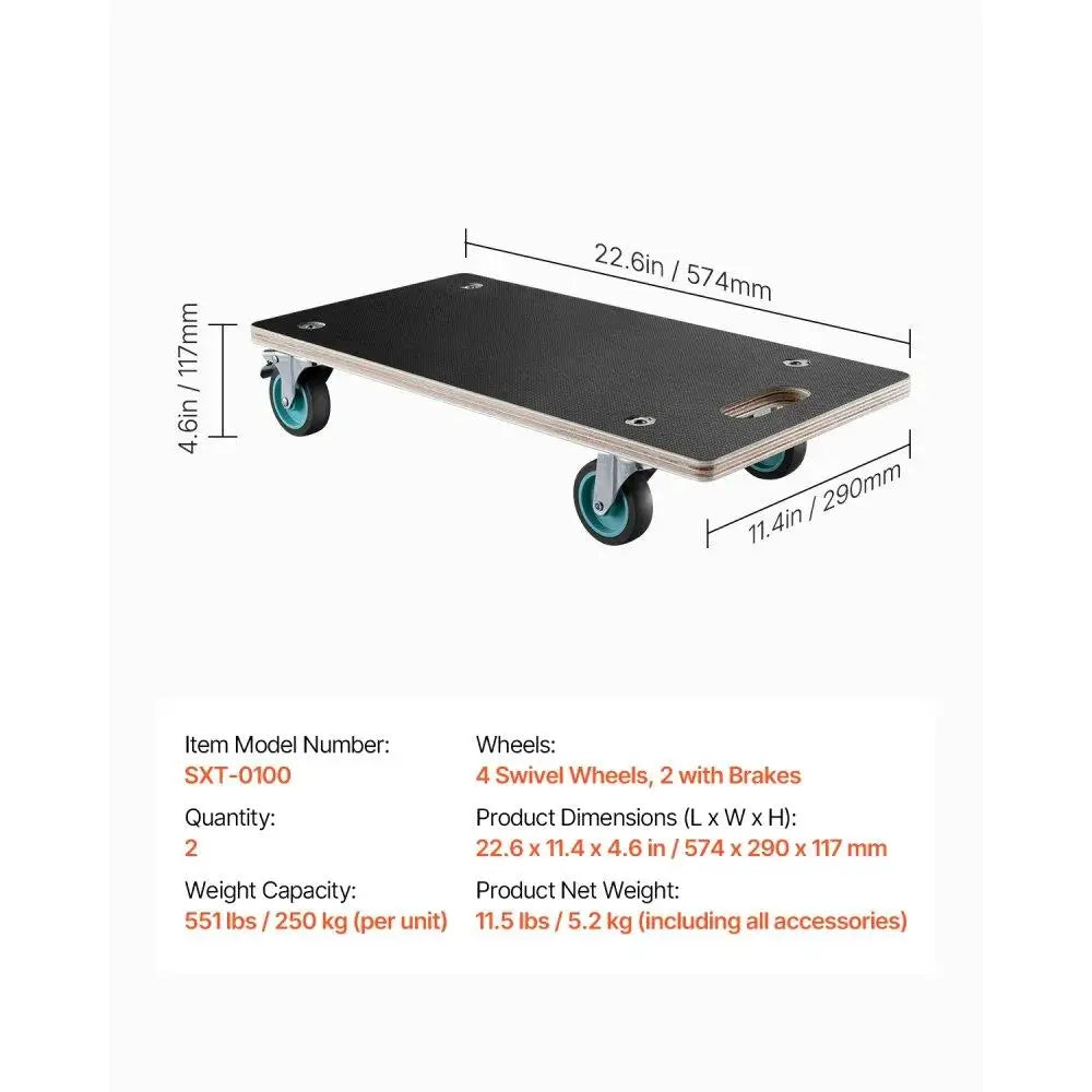 4Pcs Furniture Dolly Set Heavy Duty 551lbs Moving TPR Silent Wheels