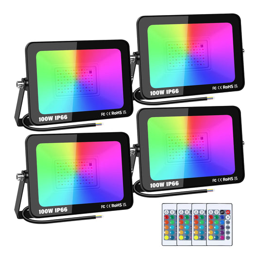 SKYWORLD 30W/50W/100W RGB LED Flood Lights with Remote Control, Indoor Outdoor Colored LED Floodlight Stage Garden Lighting