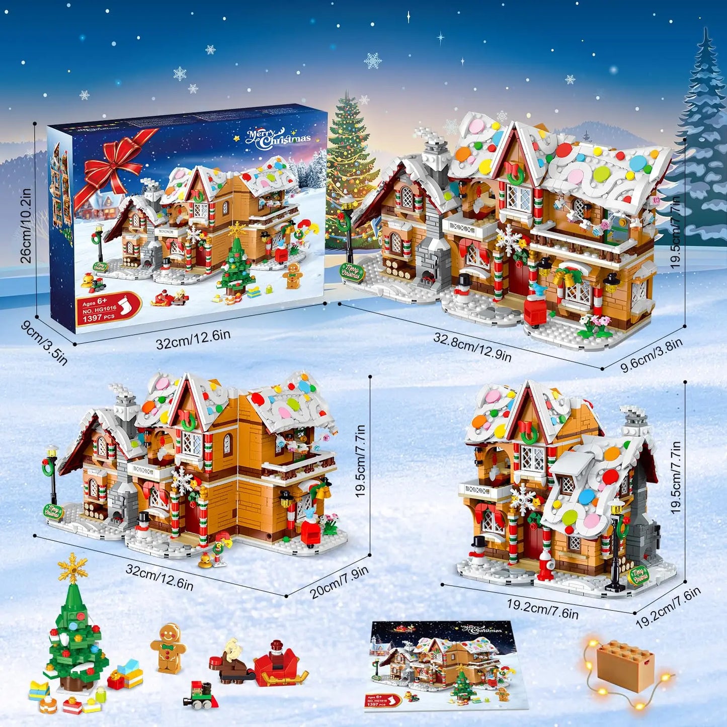 Gingerbread House Building Toy With LED Light 3 Modes Santa