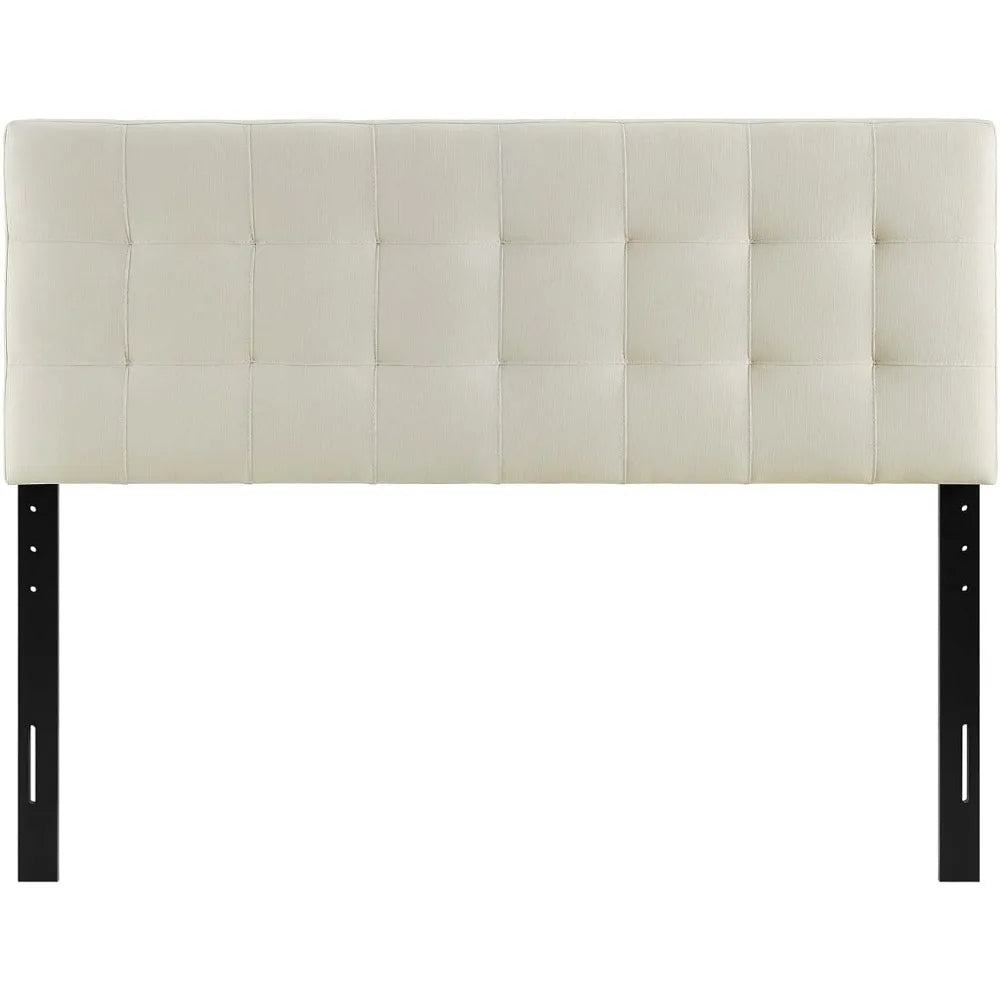 Lily Tufted Linen Fabric Upholstered King Headboard in Ivory