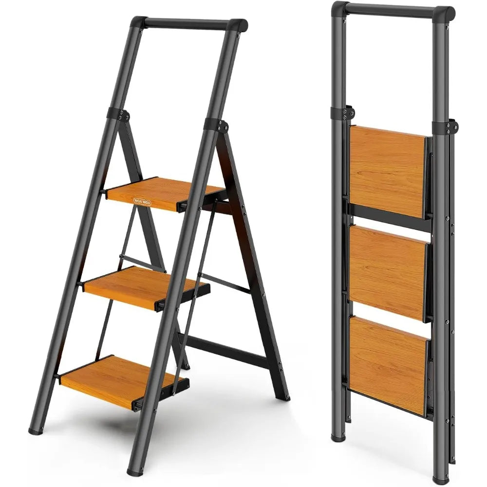 WOA WOA 3 Step Ladder, Ladders for Home, Anti-Slip Pedals, Aluminum Step Stool Foldable, Lightweight to Move, Ease of Storage, R