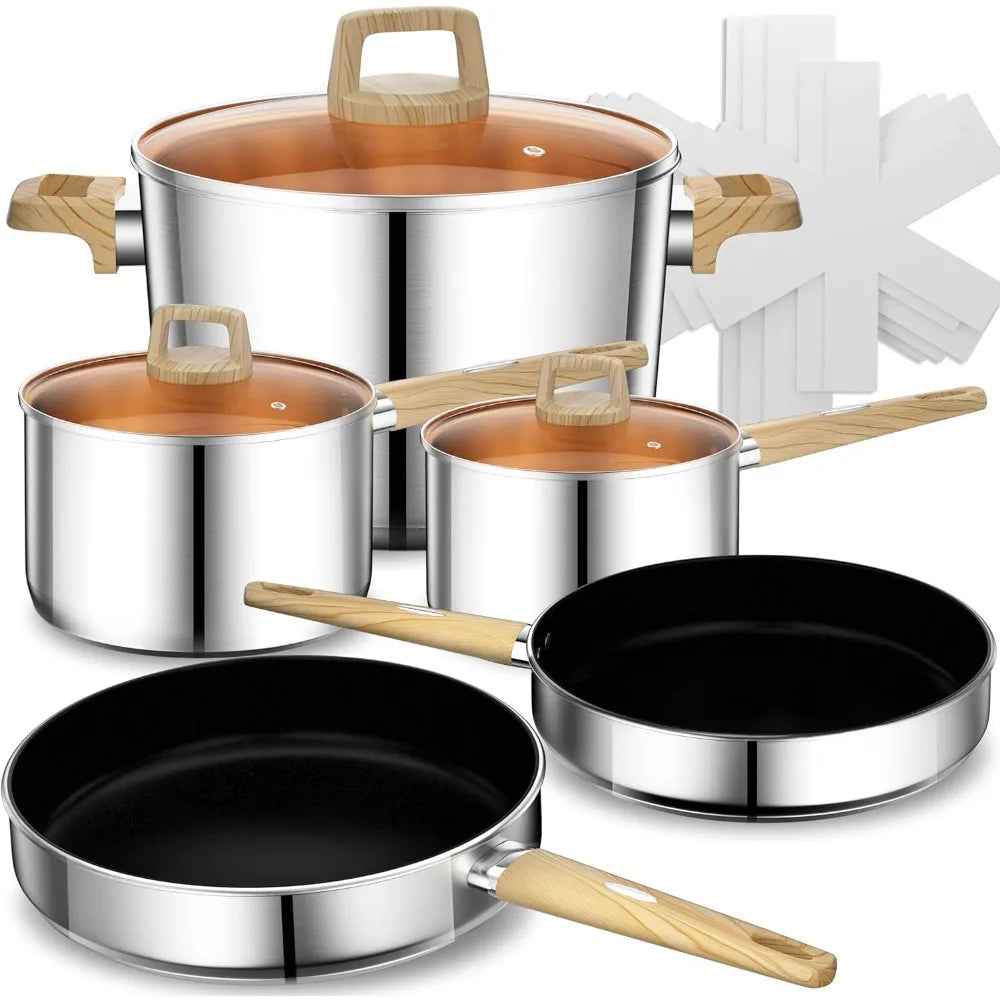 Stainless Steel Pots And Pans Set 13 Pcs Nonstick Cookware