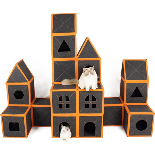 Cat House,Modular Fiber Tiger Tough Multi-Level Cat House Scratcher Playgrounds,DIY Waterproof Pet Hideaway Play House